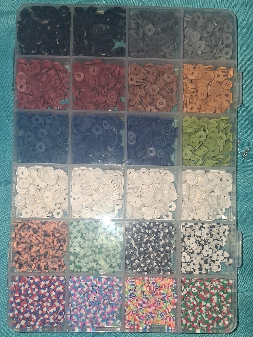 Assorted Polymer Clay Spacer Bead Bracelet Kit - White, Blue, Green, Red, Black